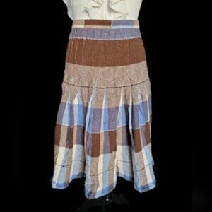 Quilted Cotton Linen Pleated Skirt Sz Small